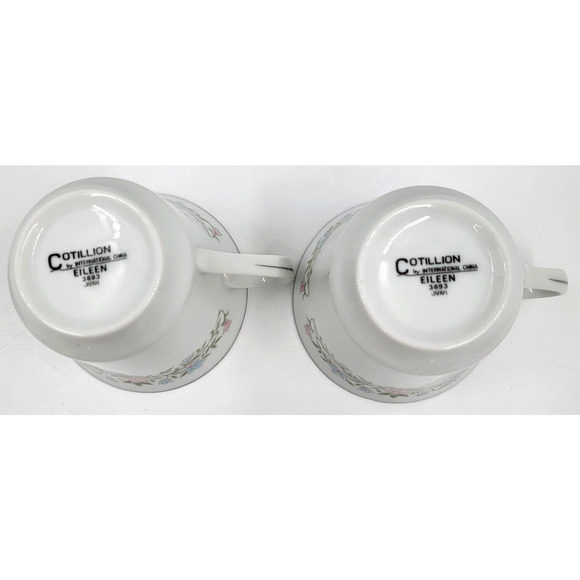 Eileen Cotillion Cup & Saucer Japan Floral Pink Blue Platinum Trim Set of 2 - Picture 7 of 14
